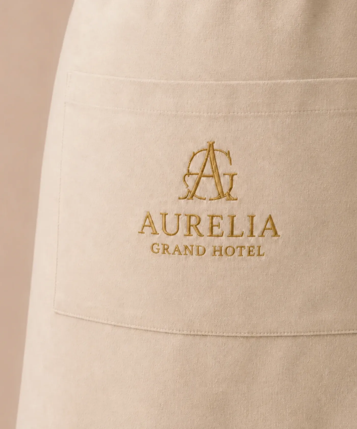Fartuch restauracyjny detal z logotypem hotelu